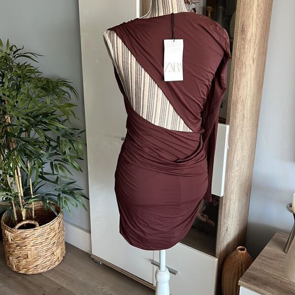 ZARA | Dark Brown | CUT OUT ASYMMETRICAL DRESS - Picture 9 of 12